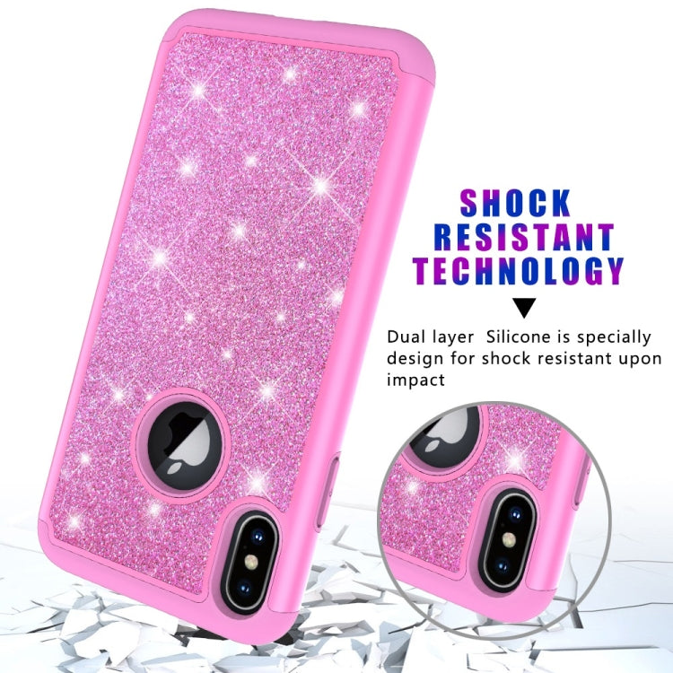 For iPhone XS Max Glitter Powder Contrast Skin Shockproof Silicone + PC Protective Case