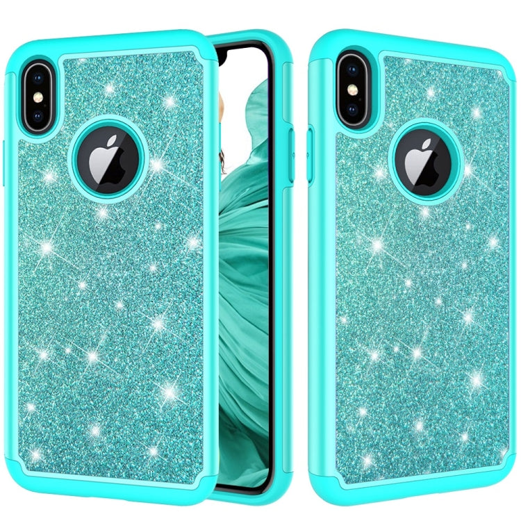 For iPhone XS Max Glitter Powder Contrast Skin Shockproof Silicone + PC Protective Case
