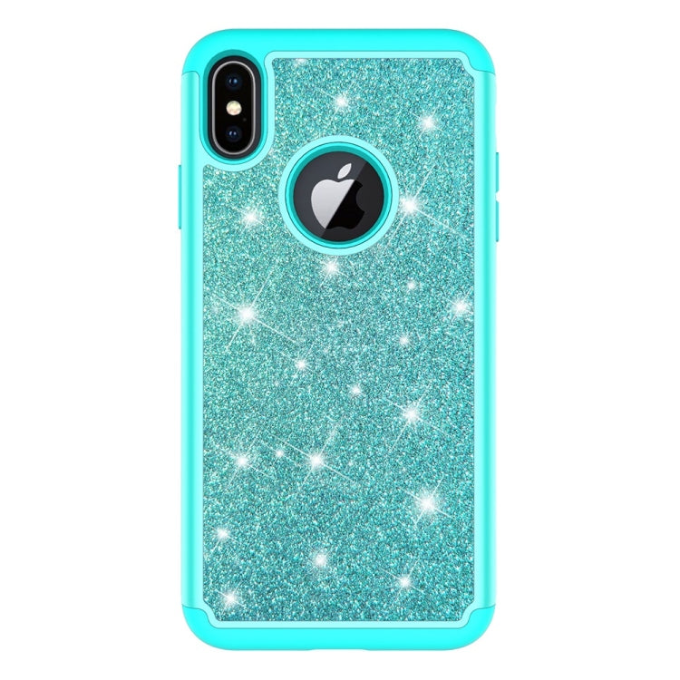For iPhone XS Max Glitter Powder Contrast Skin Shockproof Silicone + PC Protective Case