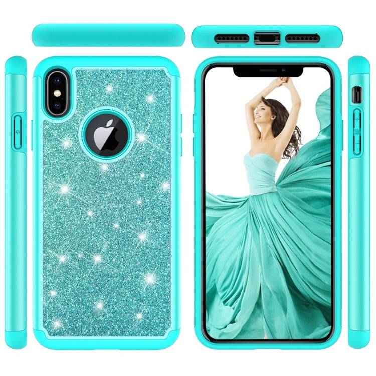 For iPhone XS Max Glitter Powder Contrast Skin Shockproof Silicone + PC Protective Case