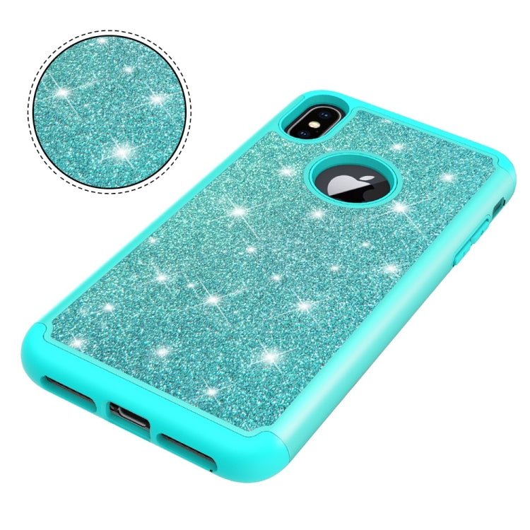 For iPhone XS Max Glitter Powder Contrast Skin Shockproof Silicone + PC Protective Case