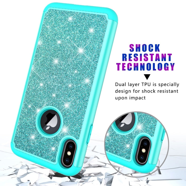 For iPhone XS Max Glitter Powder Contrast Skin Shockproof Silicone + PC Protective Case
