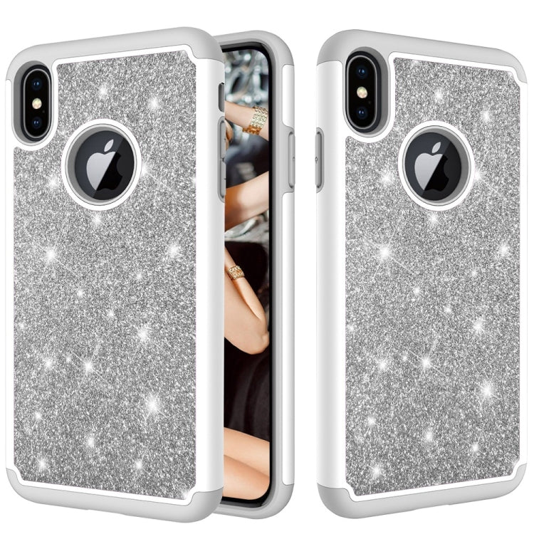 For iPhone XS Max Glitter Powder Contrast Skin Shockproof Silicone + PC Protective Case