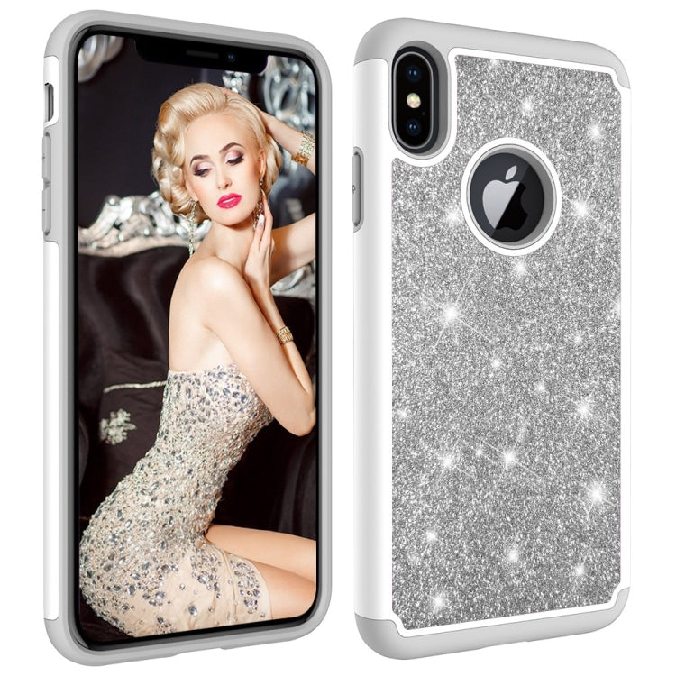 For iPhone XS Max Glitter Powder Contrast Skin Shockproof Silicone + PC Protective Case