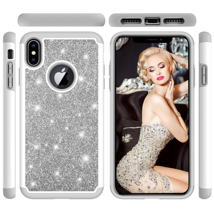 For iPhone XS Max Glitter Powder Contrast Skin Shockproof Silicone + PC Protective Case