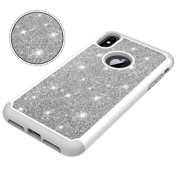 For iPhone XS Max Glitter Powder Contrast Skin Shockproof Silicone + PC Protective Case