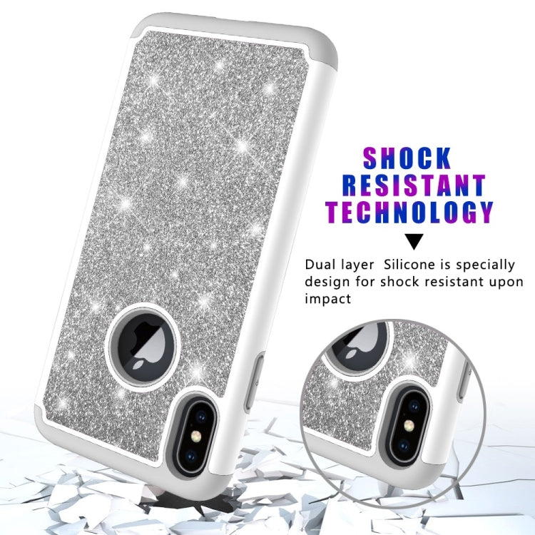 For iPhone XS Max Glitter Powder Contrast Skin Shockproof Silicone + PC Protective Case