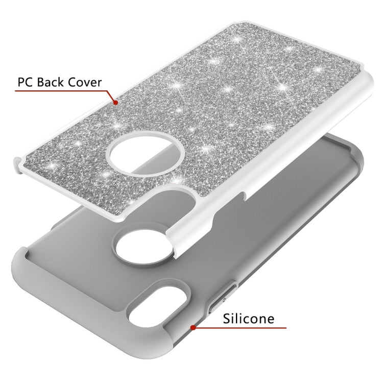 For iPhone XS Max Glitter Powder Contrast Skin Shockproof Silicone + PC Protective Case