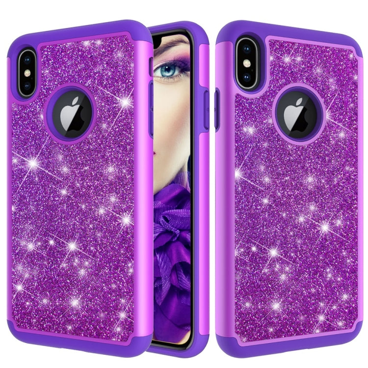For iPhone XS Max Glitter Powder Contrast Skin Shockproof Silicone + PC Protective Case