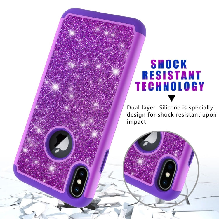 For iPhone XS Max Glitter Powder Contrast Skin Shockproof Silicone + PC Protective Case
