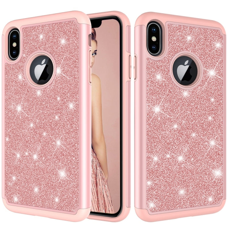 For iPhone XS Max Glitter Powder Contrast Skin Shockproof Silicone + PC Protective Case