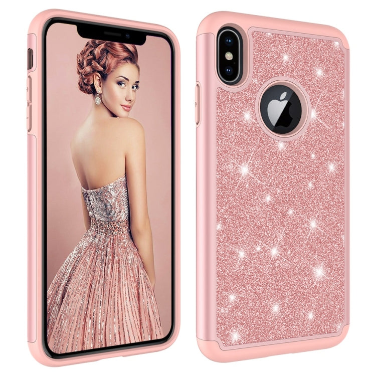 For iPhone XS Max Glitter Powder Contrast Skin Shockproof Silicone + PC Protective Case