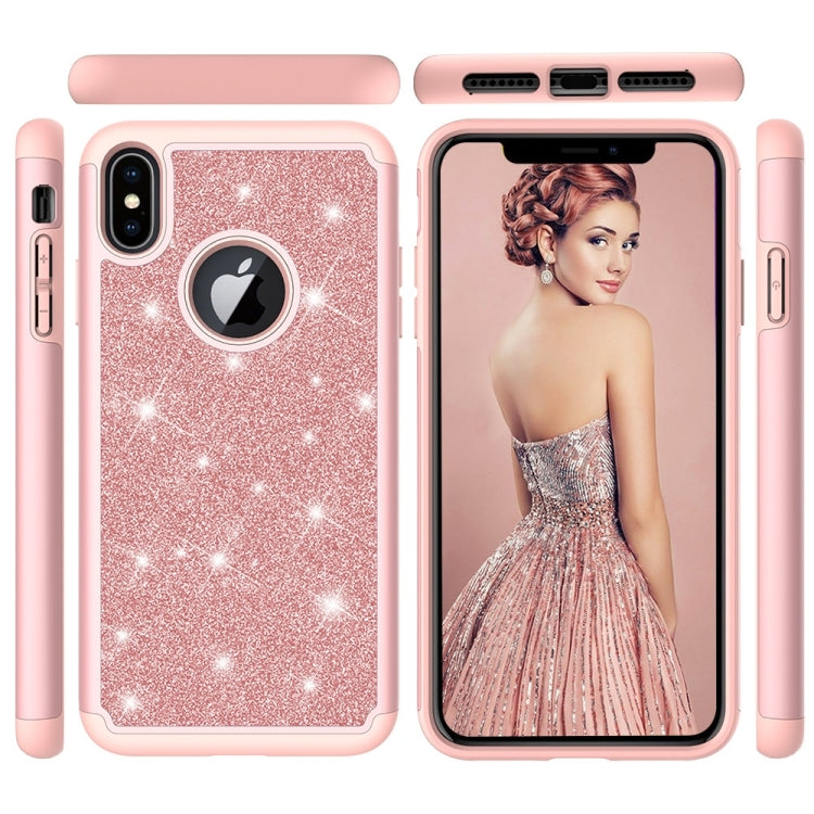 For iPhone XS Max Glitter Powder Contrast Skin Shockproof Silicone + PC Protective Case