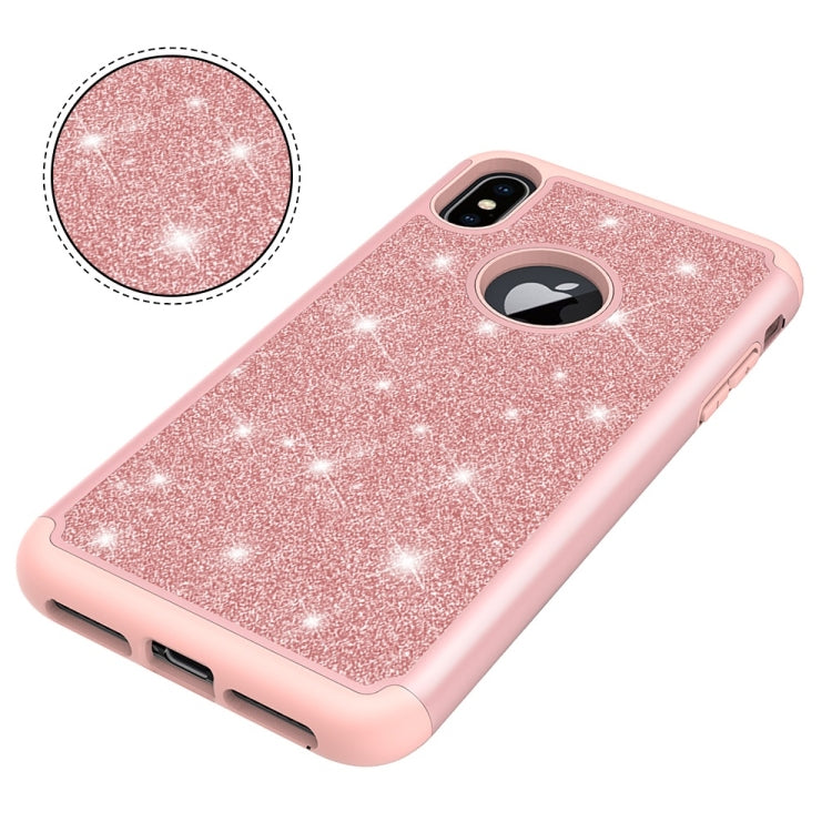 For iPhone XS Max Glitter Powder Contrast Skin Shockproof Silicone + PC Protective Case