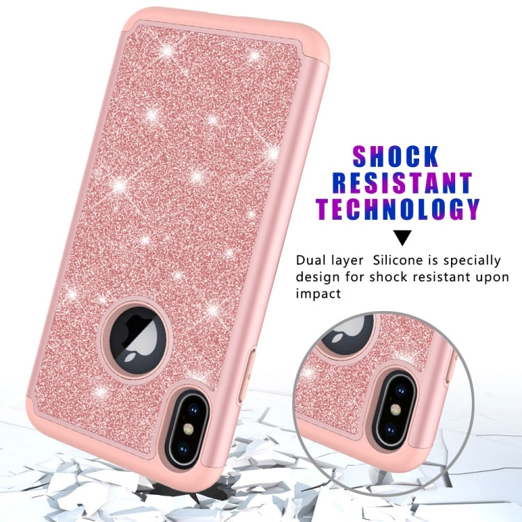 For iPhone XS Max Glitter Powder Contrast Skin Shockproof Silicone + PC Protective Case