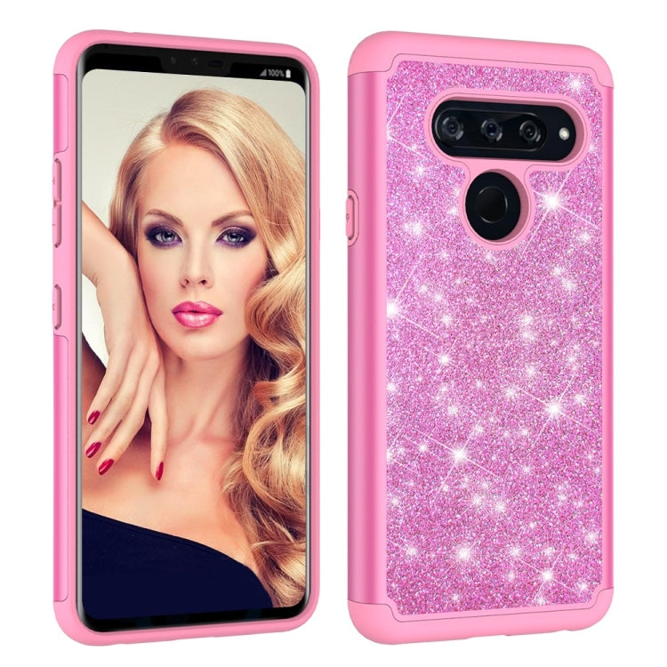 Glitter Powder Contrast Skin Shockproof Silicone + PC Protective Case for LG V40 ThinQ