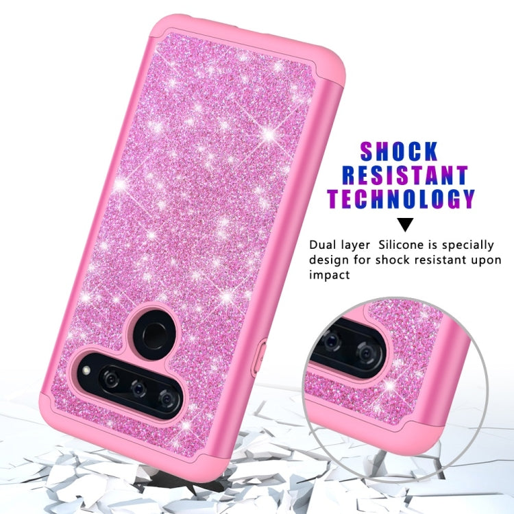 Glitter Powder Contrast Skin Shockproof Silicone + PC Protective Case for LG V40 ThinQ