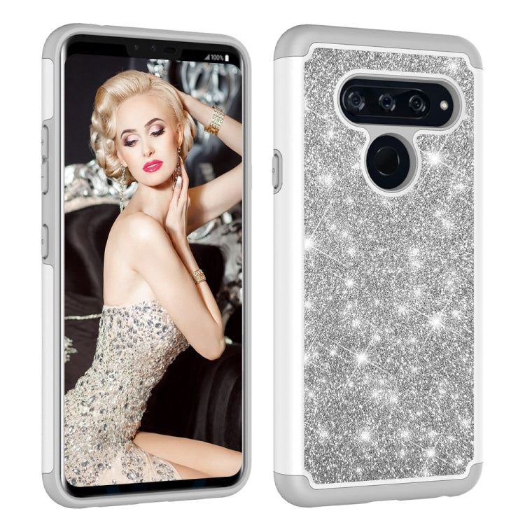 Glitter Powder Contrast Skin Shockproof Silicone + PC Protective Case for LG V40 ThinQ
