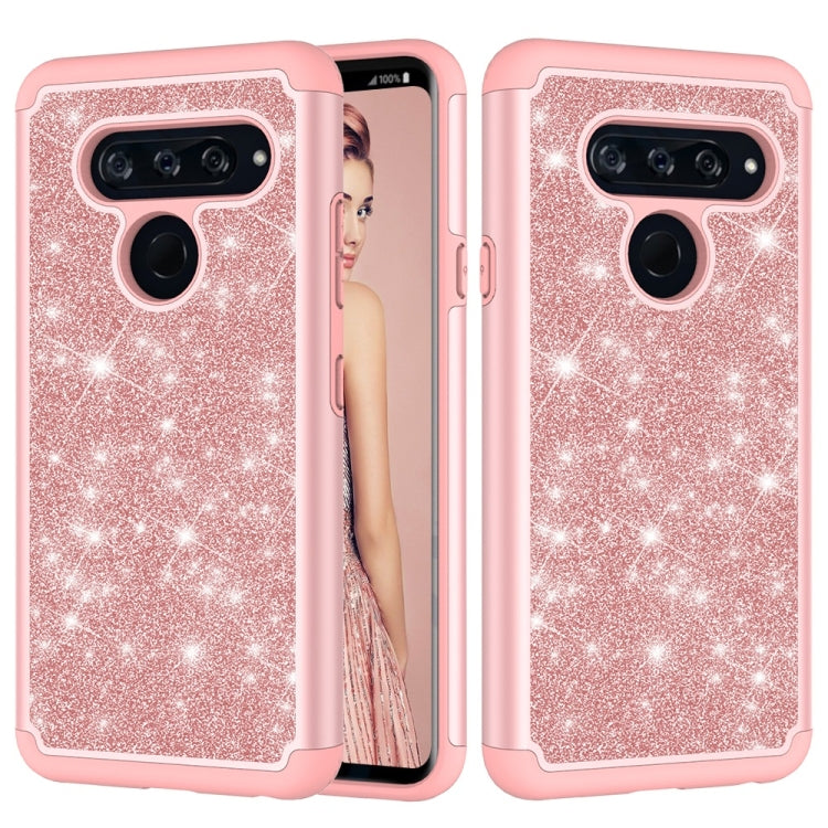Glitter Powder Contrast Skin Shockproof Silicone + PC Protective Case for LG V40 ThinQ
