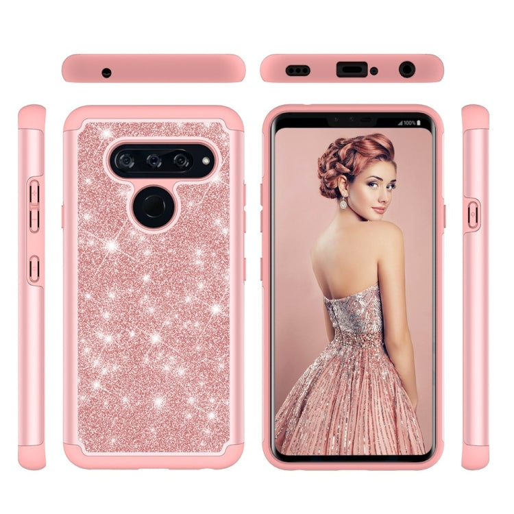 Glitter Powder Contrast Skin Shockproof Silicone + PC Protective Case for LG V40 ThinQ
