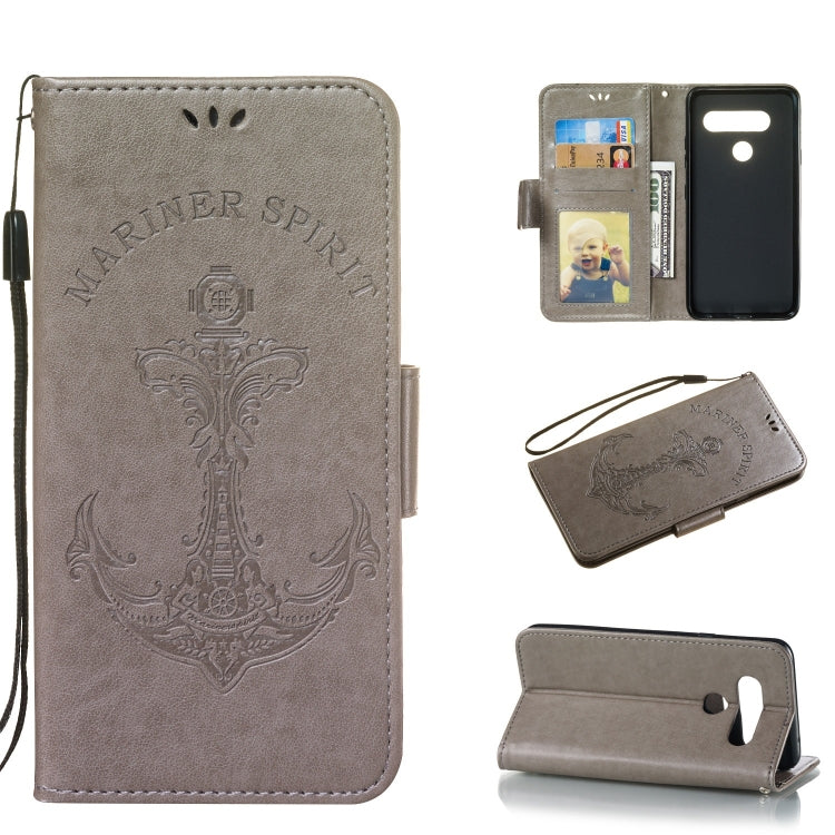Pressed Printing Mermaid Anchor Pattern Horizontal Flip PU Leather Case for LG V40 ThinQ, with Holder & Card Slots & Wallet & Photo Frame