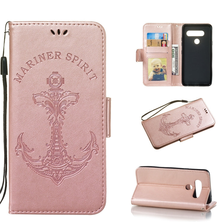 Pressed Printing Mermaid Anchor Pattern Horizontal Flip PU Leather Case for LG V40 ThinQ, with Holder & Card Slots & Wallet & Photo Frame