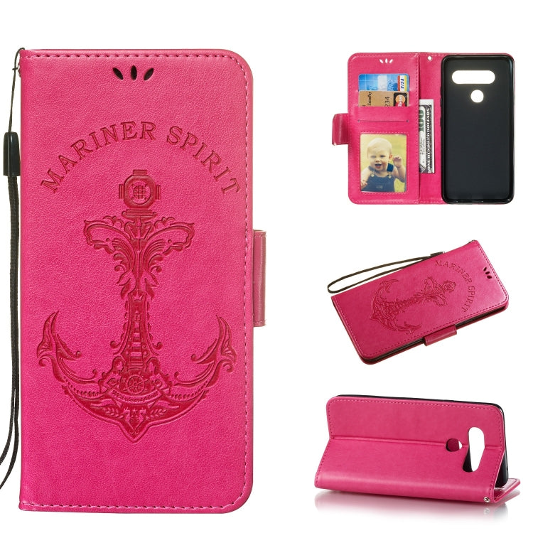 Pressed Printing Mermaid Anchor Pattern Horizontal Flip PU Leather Case for LG V40 ThinQ, with Holder & Card Slots & Wallet & Photo Frame