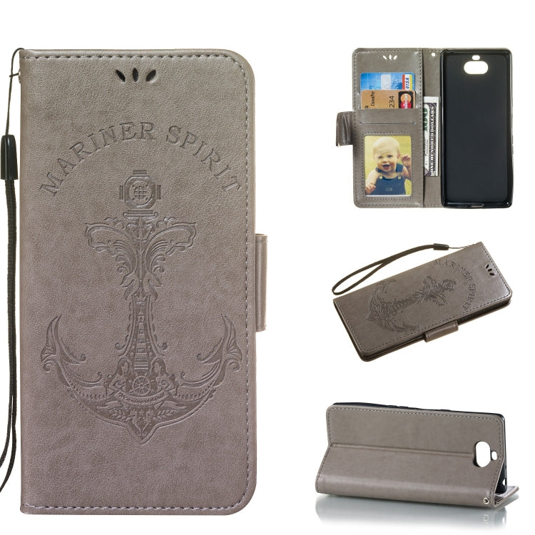 Pressed Printing Mermaid Anchor Pattern Horizontal Flip PU Leather Case for Sony Xperia 10 / XA3, with Holder & Card Slots & Wallet & Photo Frame
