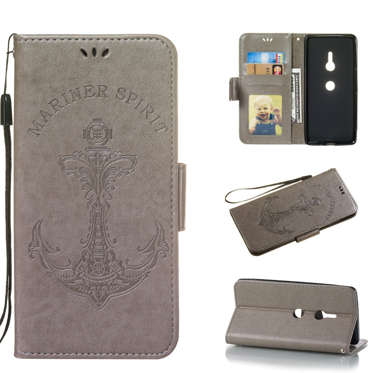 Pressed Printing Mermaid Anchor Pattern Horizontal Flip PU Leather Case for Sony Xperia XZ3, with Holder & Card Slots & Wallet & Photo Frame