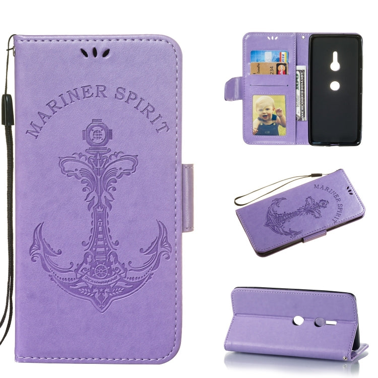 Pressed Printing Mermaid Anchor Pattern Horizontal Flip PU Leather Case for Sony Xperia XZ3, with Holder & Card Slots & Wallet & Photo Frame
