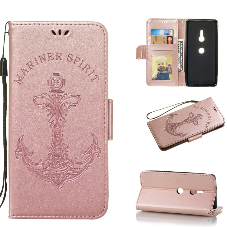 Pressed Printing Mermaid Anchor Pattern Horizontal Flip PU Leather Case for Sony Xperia XZ3, with Holder & Card Slots & Wallet & Photo Frame