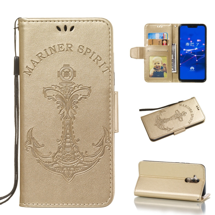 Pressed Printing Mermaid Anchor Pattern Horizontal Flip PU Leather Case for Huawei Mate 20 Lite / Maimang 7, with Holder & Card Slots & Wallet & Photo Frame