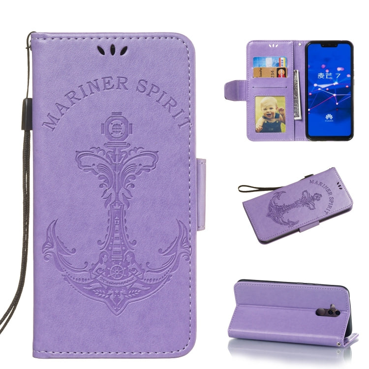 Pressed Printing Mermaid Anchor Pattern Horizontal Flip PU Leather Case for Huawei Mate 20 Lite / Maimang 7, with Holder & Card Slots & Wallet & Photo Frame
