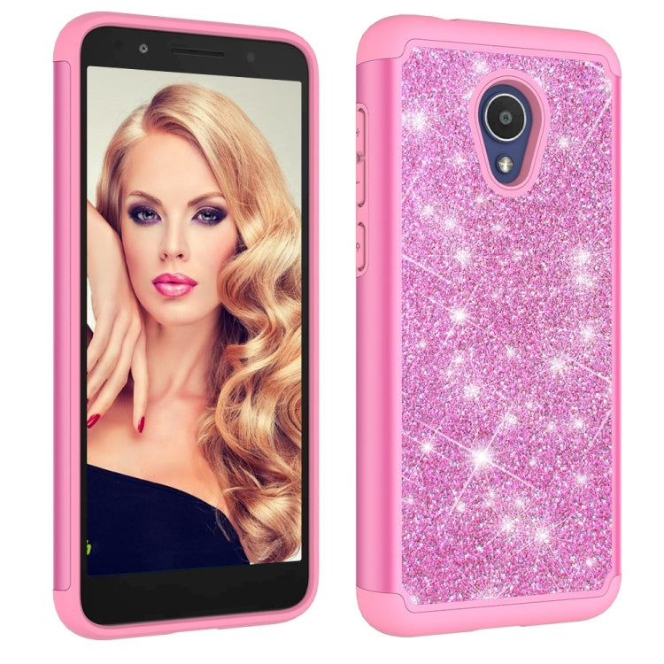 Glitter Powder Contrast Skin Shockproof Silicone + PC Protective Case for Alcatel 1X Evolve / Alcatel TCL LX / Alcatel IdealXtra 2018