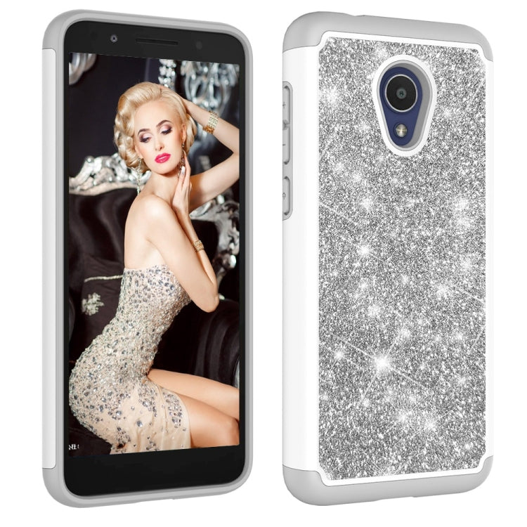 Glitter Powder Contrast Skin Shockproof Silicone + PC Protective Case for Alcatel 1X Evolve / Alcatel TCL LX / Alcatel IdealXtra 2018
