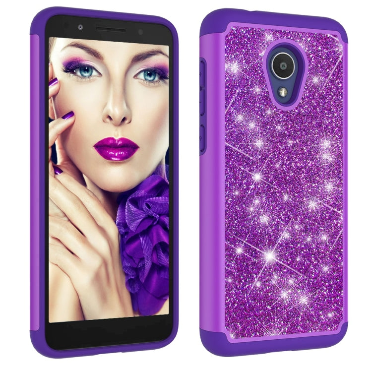 Glitter Powder Contrast Skin Shockproof Silicone + PC Protective Case for Alcatel 1X Evolve / Alcatel TCL LX / Alcatel IdealXtra 2018
