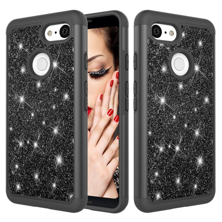 Glitter Powder Contrast Skin Shockproof Silicone + PC Protective Case for Google Pixel 3
