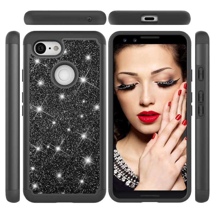 Glitter Powder Contrast Skin Shockproof Silicone + PC Protective Case for Google Pixel 3
