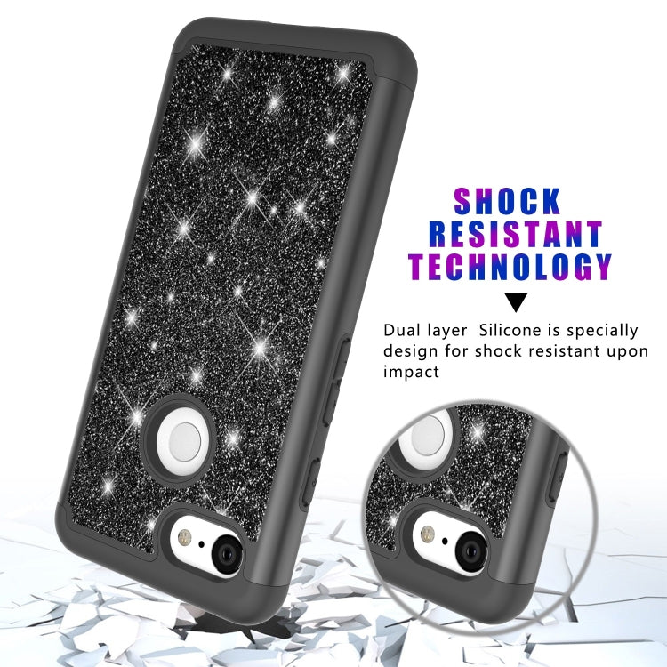 Glitter Powder Contrast Skin Shockproof Silicone + PC Protective Case for Google Pixel 3