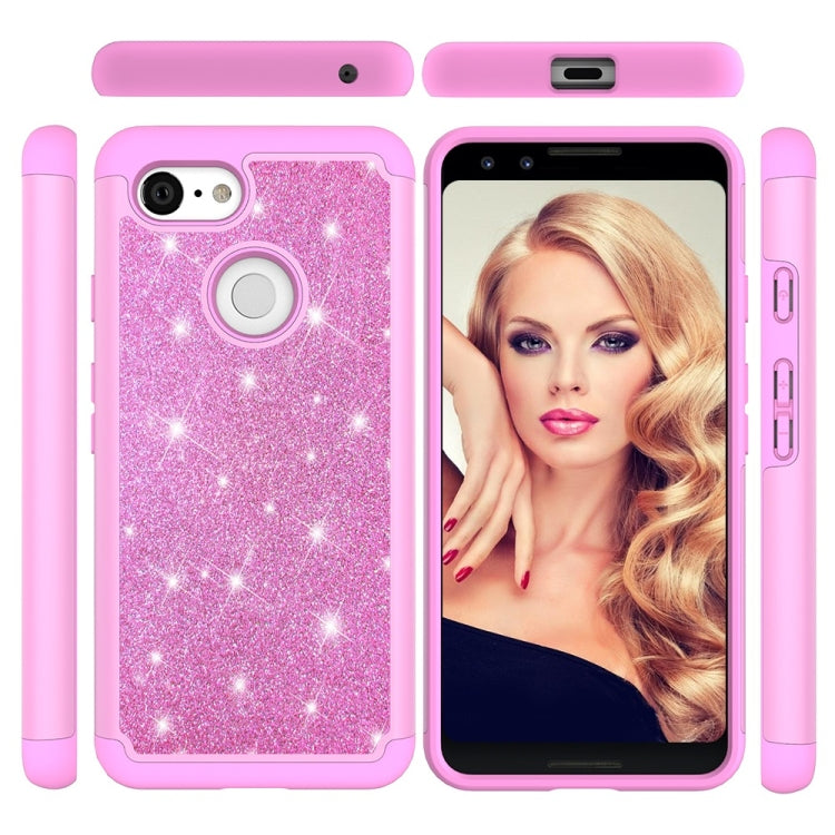Glitter Powder Contrast Skin Shockproof Silicone + PC Protective Case for Google Pixel 3
