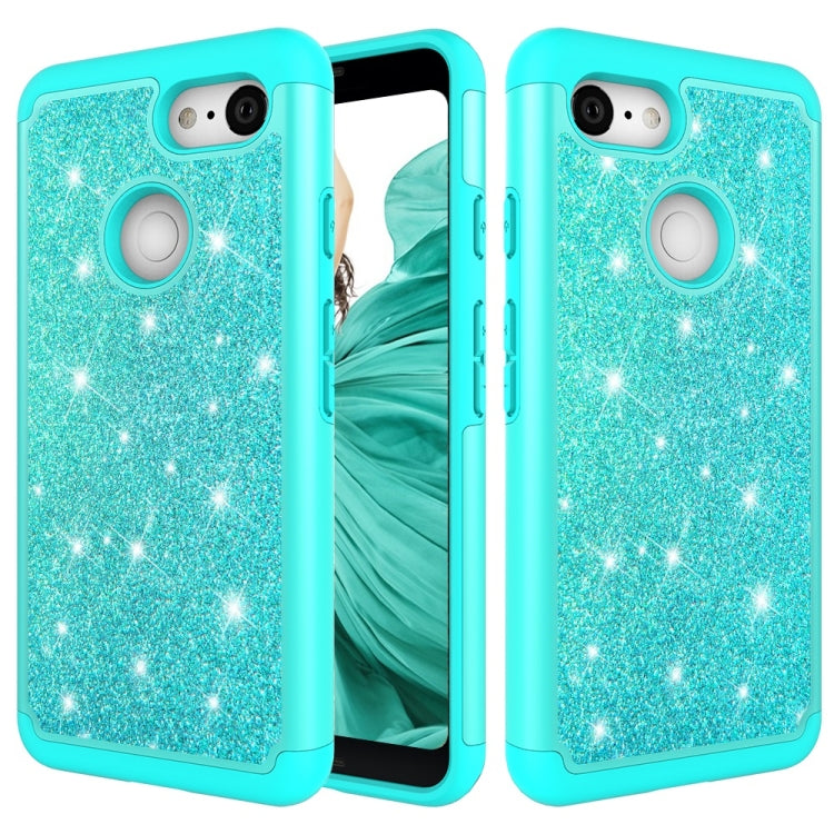 Glitter Powder Contrast Skin Shockproof Silicone + PC Protective Case for Google Pixel 3