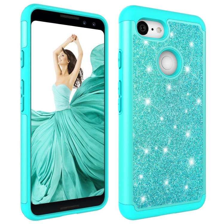 Glitter Powder Contrast Skin Shockproof Silicone + PC Protective Case for Google Pixel 3