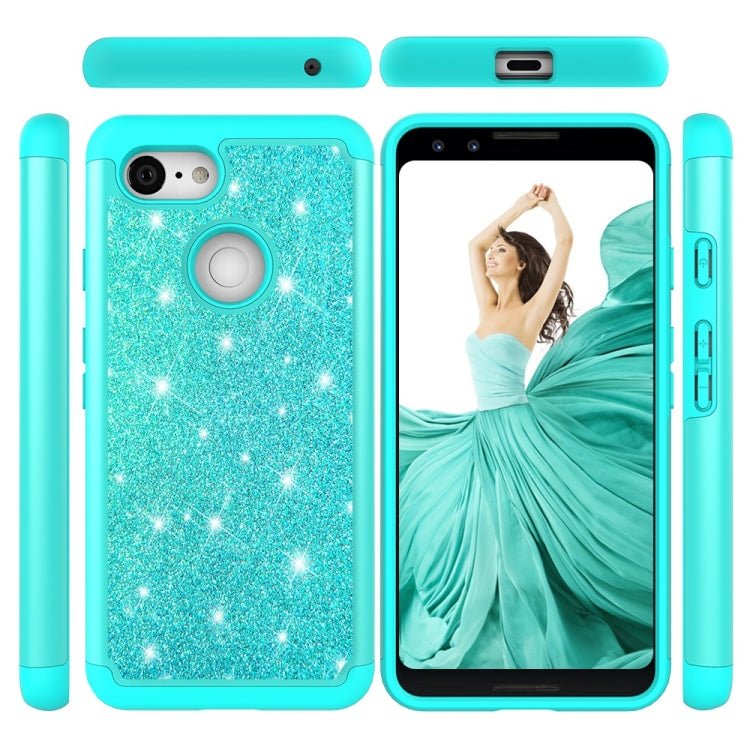 Glitter Powder Contrast Skin Shockproof Silicone + PC Protective Case for Google Pixel 3