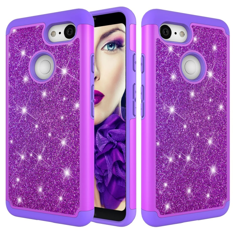 Glitter Powder Contrast Skin Shockproof Silicone + PC Protective Case for Google Pixel 3