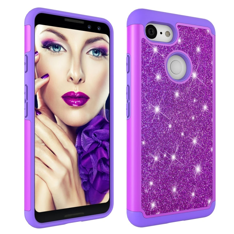 Glitter Powder Contrast Skin Shockproof Silicone + PC Protective Case for Google Pixel 3