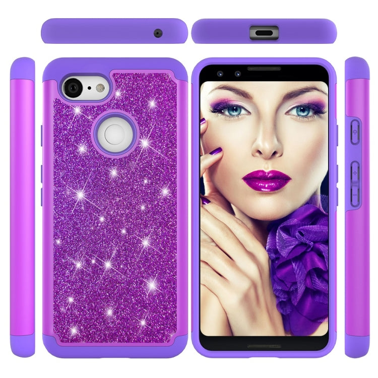 Glitter Powder Contrast Skin Shockproof Silicone + PC Protective Case for Google Pixel 3