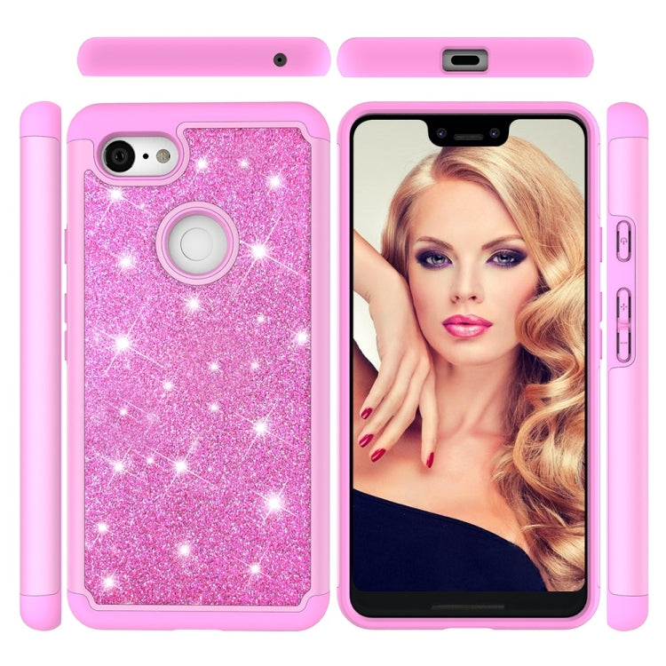 Glitter Powder Contrast Skin Shockproof Silicone + PC Protective Case for Google Pixel 3 XL