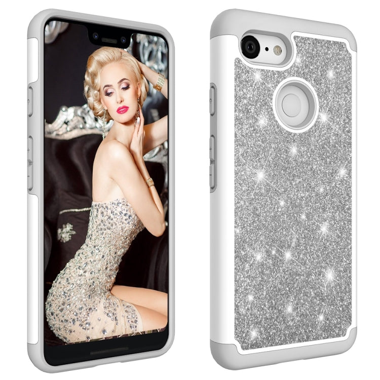Glitter Powder Contrast Skin Shockproof Silicone + PC Protective Case for Google Pixel 3 XL