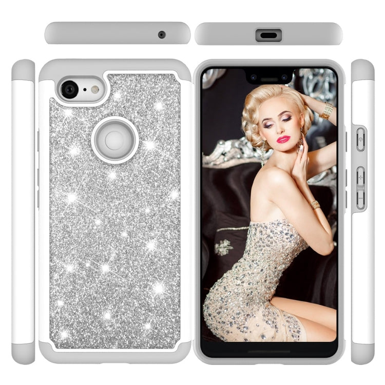 Glitter Powder Contrast Skin Shockproof Silicone + PC Protective Case for Google Pixel 3 XL