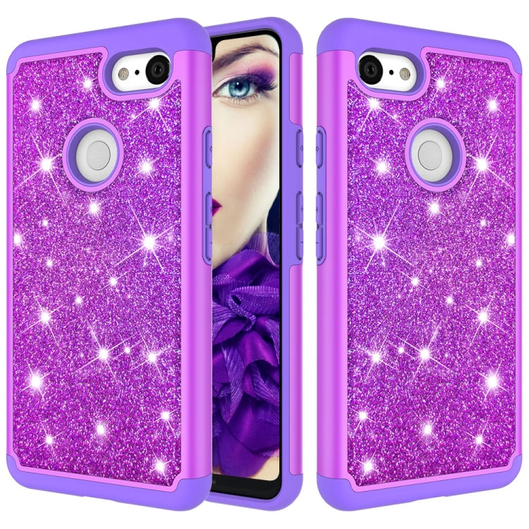 Glitter Powder Contrast Skin Shockproof Silicone + PC Protective Case for Google Pixel 3 XL